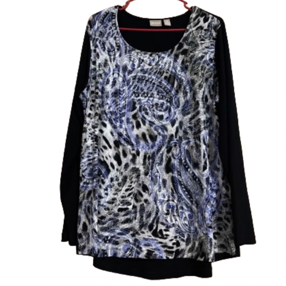 Chico’s Women’s Purple Multi Paisley Pattern Print Long Sleeve Shirt Sz-XL